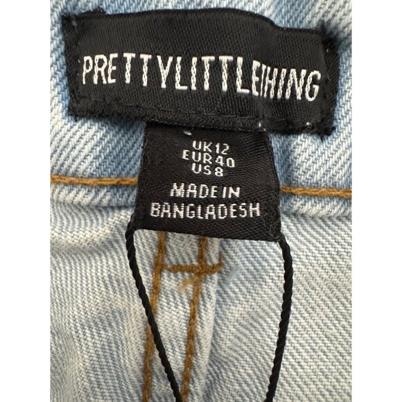 2/$30 NWT PrettyLittleThing "8" Light Blue Knee Ripped Mom Jeans Straight Leg - Picture 3 of 16